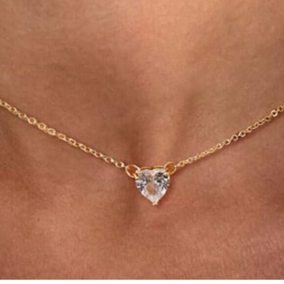 Dainty Gold CZ Heart Choker Necklace – Minimalist Layering Jewelry for Women